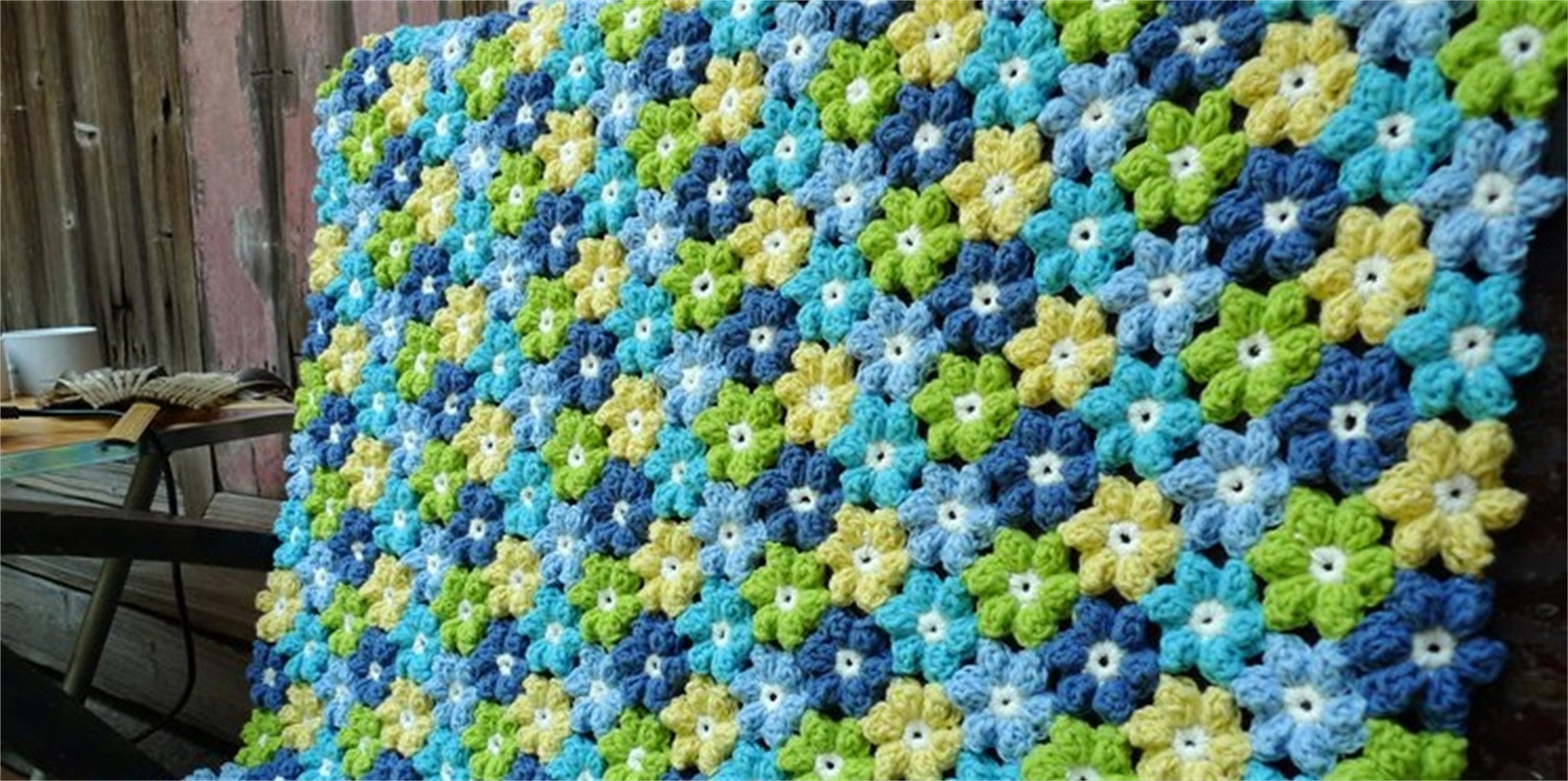 Lovely Blue Puff Flower Crochet Throw Blanket Etsy