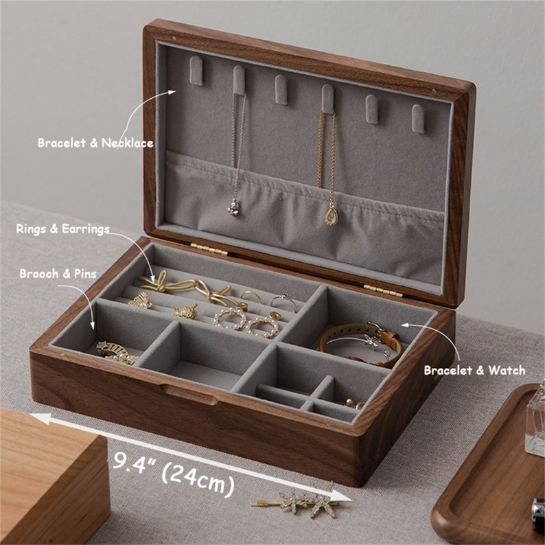 Solid Wood Jewelry Box Walnut Wood Cherry Wood Jewelry Storage Etsy