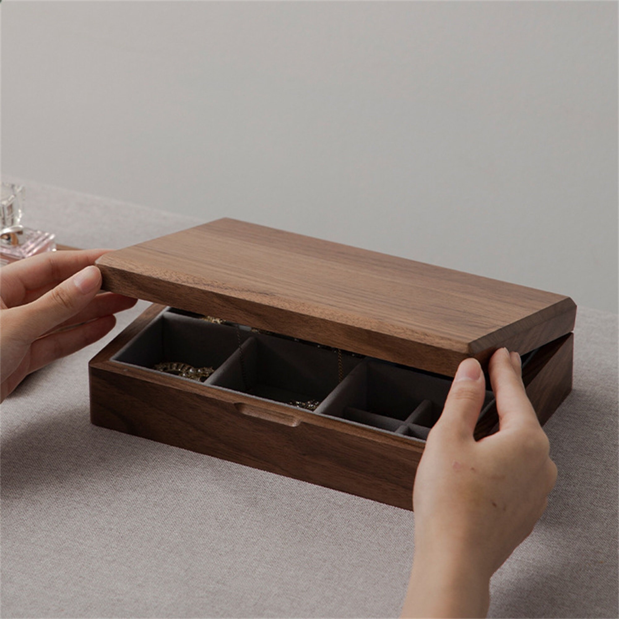 Solid Wood Jewelry Box Walnut Wood Cherry Wood Jewelry Storage Etsy