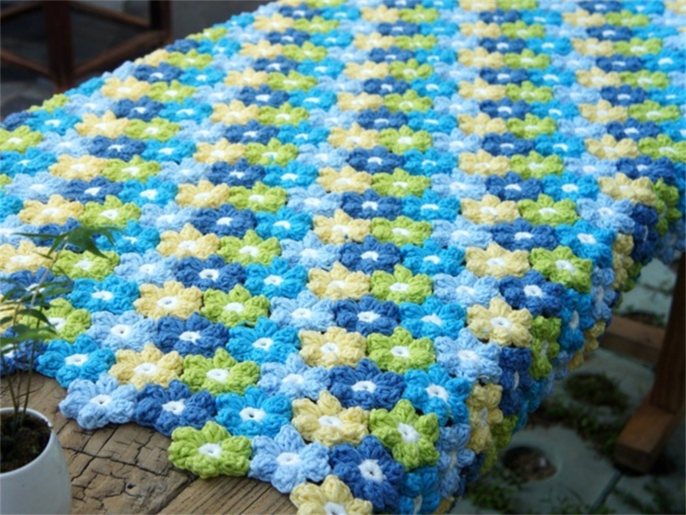 Lovely Blue Puff Flower Crochet Throw Blanket Etsy