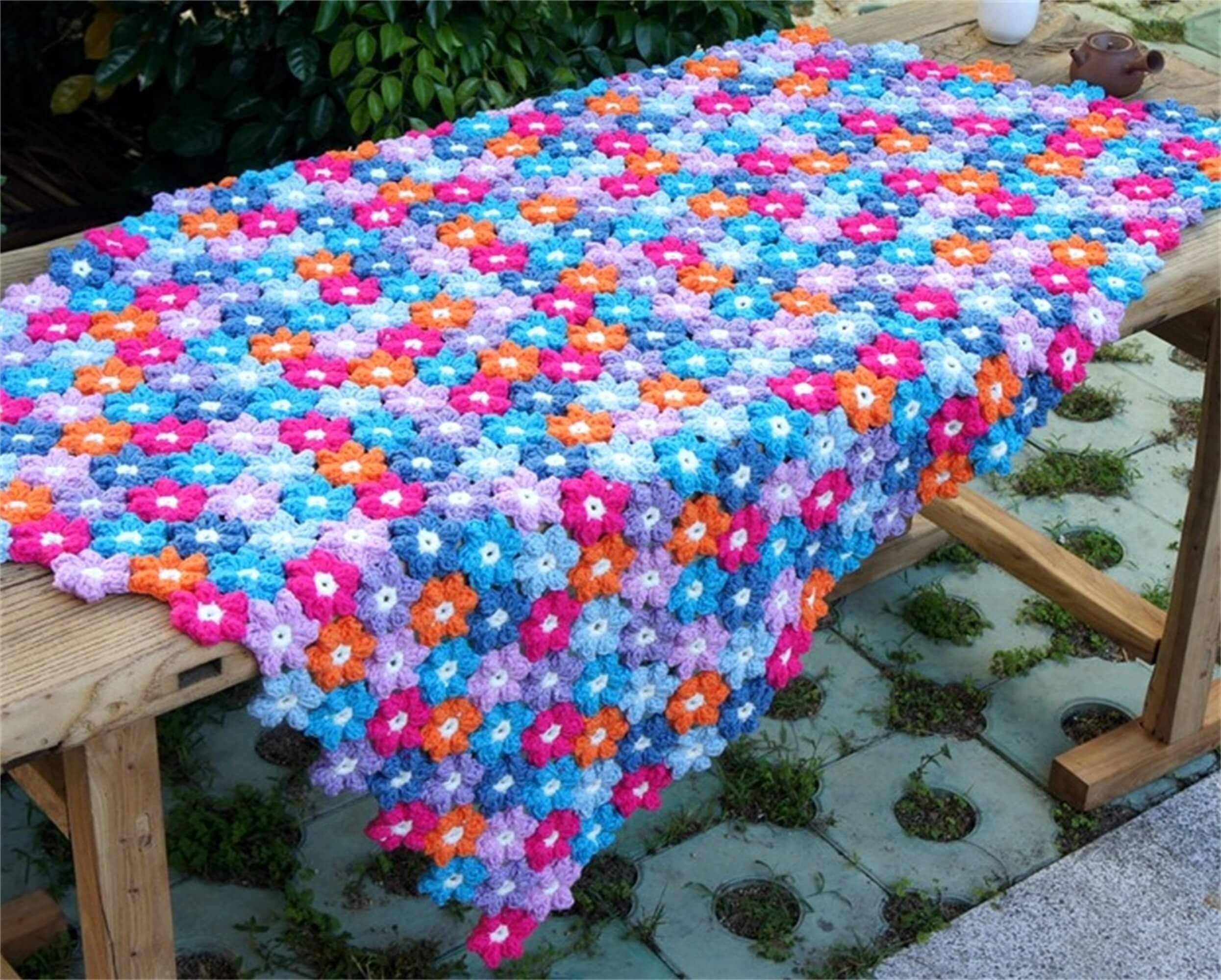 Puff Flower Crochet Throw Blanket | Etsy