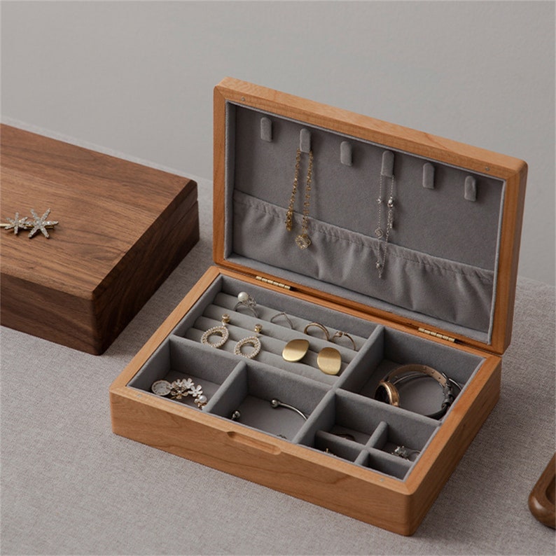 Solid Wood Jewelry Box Walnut Wood Cherry Wood Jewelry Storage Etsy