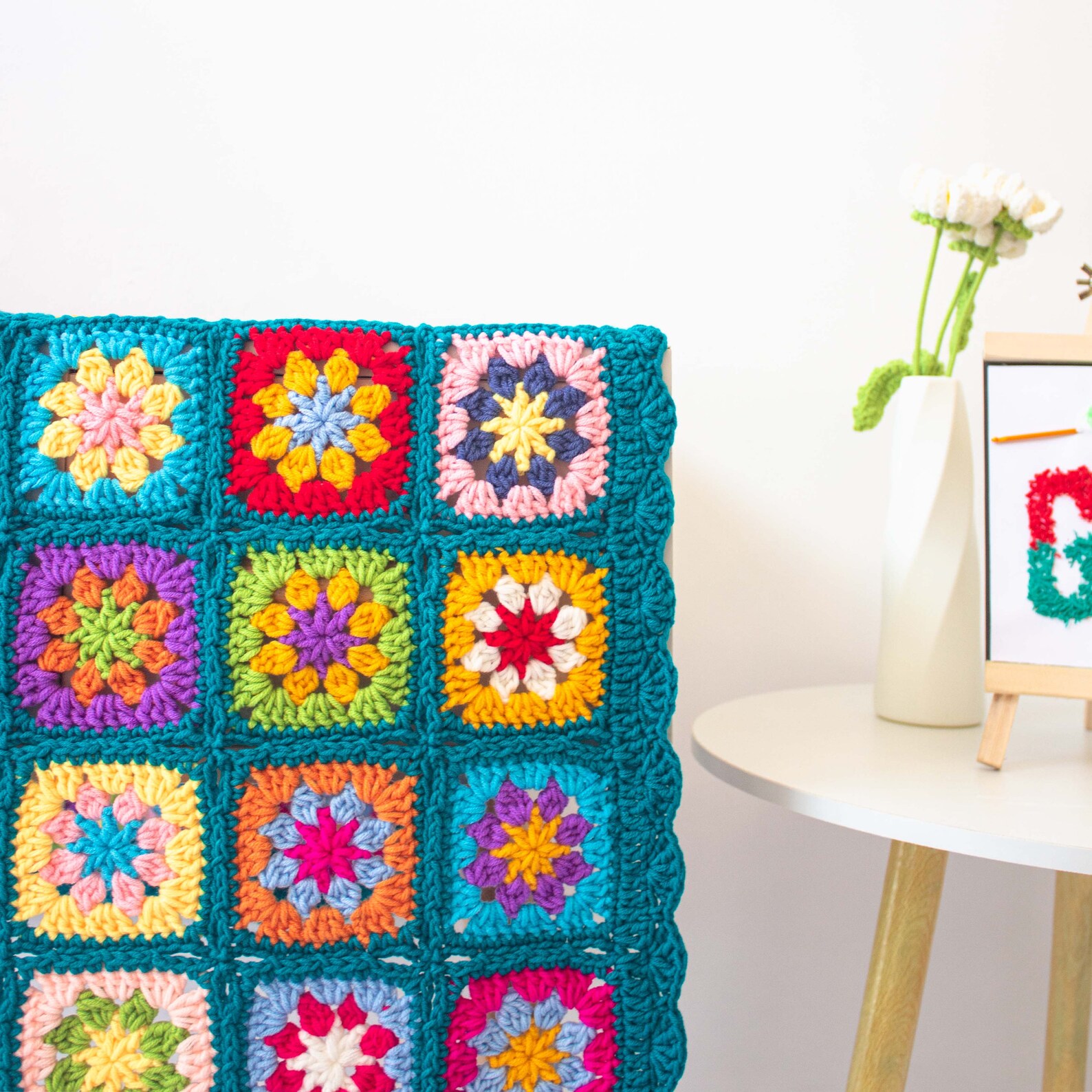 Crochet Granny Square Daisy Blanket Lap Throw Home Decor Etsy