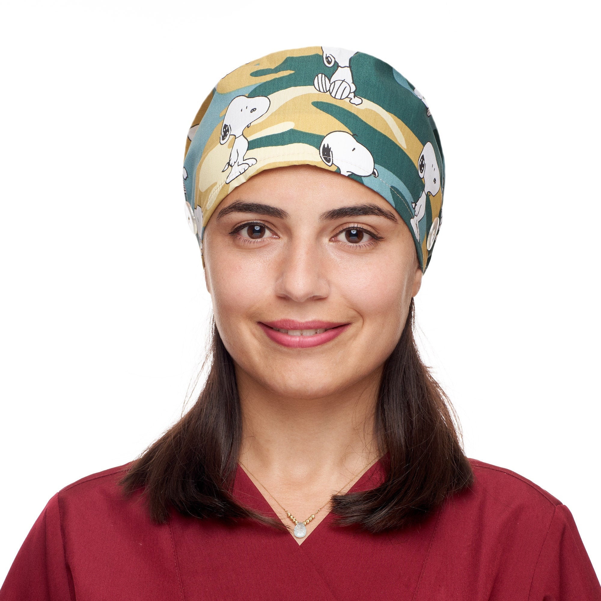 UNISEX, Snoopy Scrub Caps With Buttons, Chemo Cap, Working Bouffant