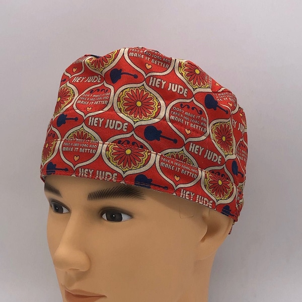 HEY JUDE The BEATLES  Unisex Back Tie Surgical Scrub Cap, Scrub Hat for Doctors or Nurse, Surgical Hat You Can know Add Buttons!!