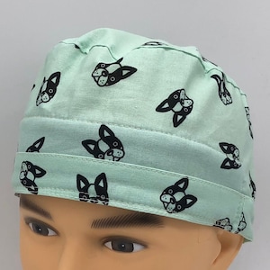 Frenchie Dog Scrub Cap Unisex Tie Back great for any medical, dental, chef or veterinary professional! You Can know Add Buttons!!