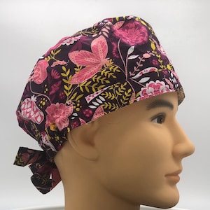 FLOWER PATTERN Scrub Cap Unisex Tie Back great for any medical, dental, chef or veterinary professional! You Can know Add Buttons!!