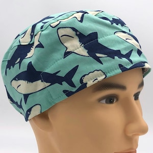 Shark Pattern Unisex Large Fit Skull Cap Surgical Scrub Cap, Skull Cap for Doctors, Nurses, Chefs, Chemo Caps
