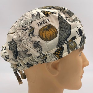 You Can Now Add Buttons!!! Halloween Crow Print PPE, Scrub Cap, Surgical Hat, Nurse, Doctor headgear, Dentist, RDA protection, Vet tech