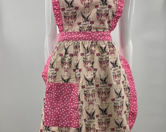 Liberty Pink Ruffle Retro Adult Delantal, Delantal de novedad, Delantal vintage, Delantal de mamá, Delantal de barbacoa, Delantal de café, Delantal