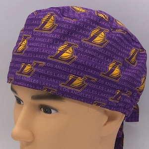 LOS ANGELES purple basketball Unisex Back Tie Surgical Scrub Cap, Scrub Hat for Doctors or Nurse, Surgical Hat You Can know Add Buttons!!
