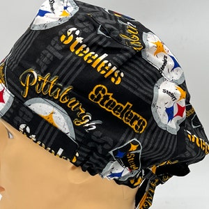 Stealers NFL Tie Back Scrub Cap, PPE Scrub Cap, Surgical Hat, Nurse, Doctor headgear, Dentist, RDA protection, Vet tech. One Size Fits Most