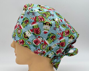 Avocado Santa Print Scrub Cap, Unisex cap for any medical, dental, chef or veterinary professional, Surgical Cap, Chef cap, Cook, Vet tech