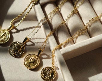 boho chic long chain necklace with a coin gift idea for her Long Gold coin necklace