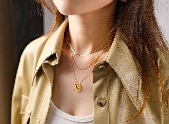 Snake Chain Initial Necklace Snake Chain Initial Necklace
