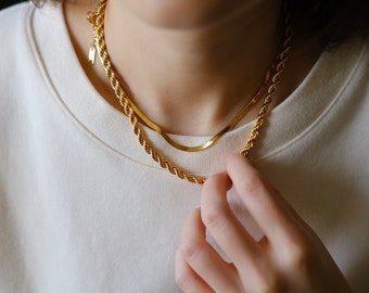 Gouden laag ketting set/24k gouden touw ketting / visgraat ketting / Gouden Slang Ketting / Cadeau voor haar
