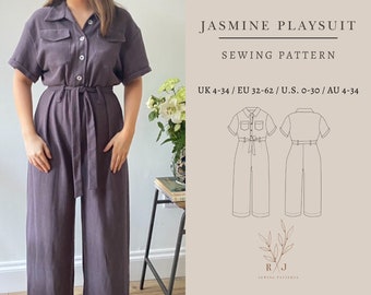 Wide leg Jumpsuit PDF sewing pattern | Casual Linen overalls | Sewing tutorial | Size Inclusive