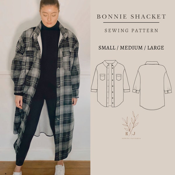 Oversized coat PDF sewing pattern  | Unisex button up collared coat |  Sizes S/M/L