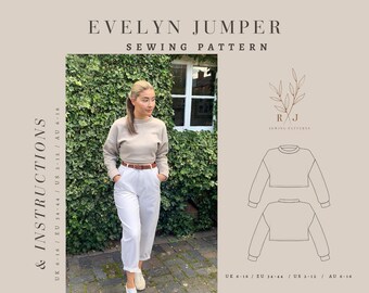 Cropped long sleeve sweatshirt PDF sewing pattern | crop top sewing pattern