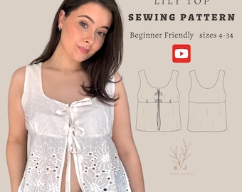 Tie-Front Crop Top Sewing Pattern: Beginner Friendly, Size 4-34 (PDF Pattern)