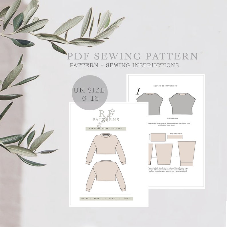 Cropped Long Sleeve Sweatshirt Crop Top Sewing Pattern PDF Etsy