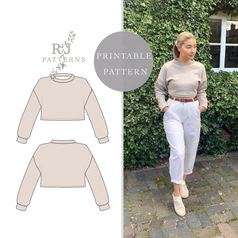 Cropped Long Sleeve Sweatshirt Crop Top Sewing Pattern PDF Etsy