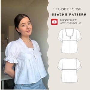Eloise Blouse Sewing Pattern: Ruffle Trim, 5 Sleeve Options (PDF Pattern)