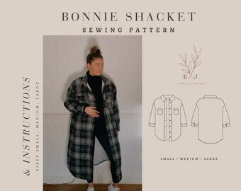 Oversized coat PDF sewing pattern  | Unisex button up collared coat |  Sizes S/M/L