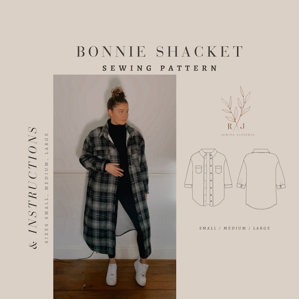 Oversized coat PDF sewing pattern  | Unisex button up collared coat |  Sizes S/M/L