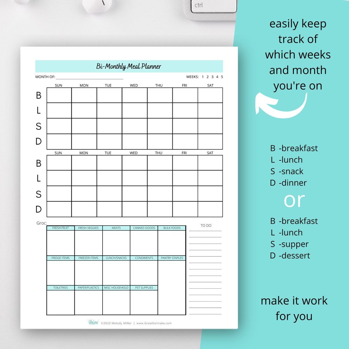 Bimonthly Meal Planner, Meal Planner, Weekly Meal Plan, PDF, Printable