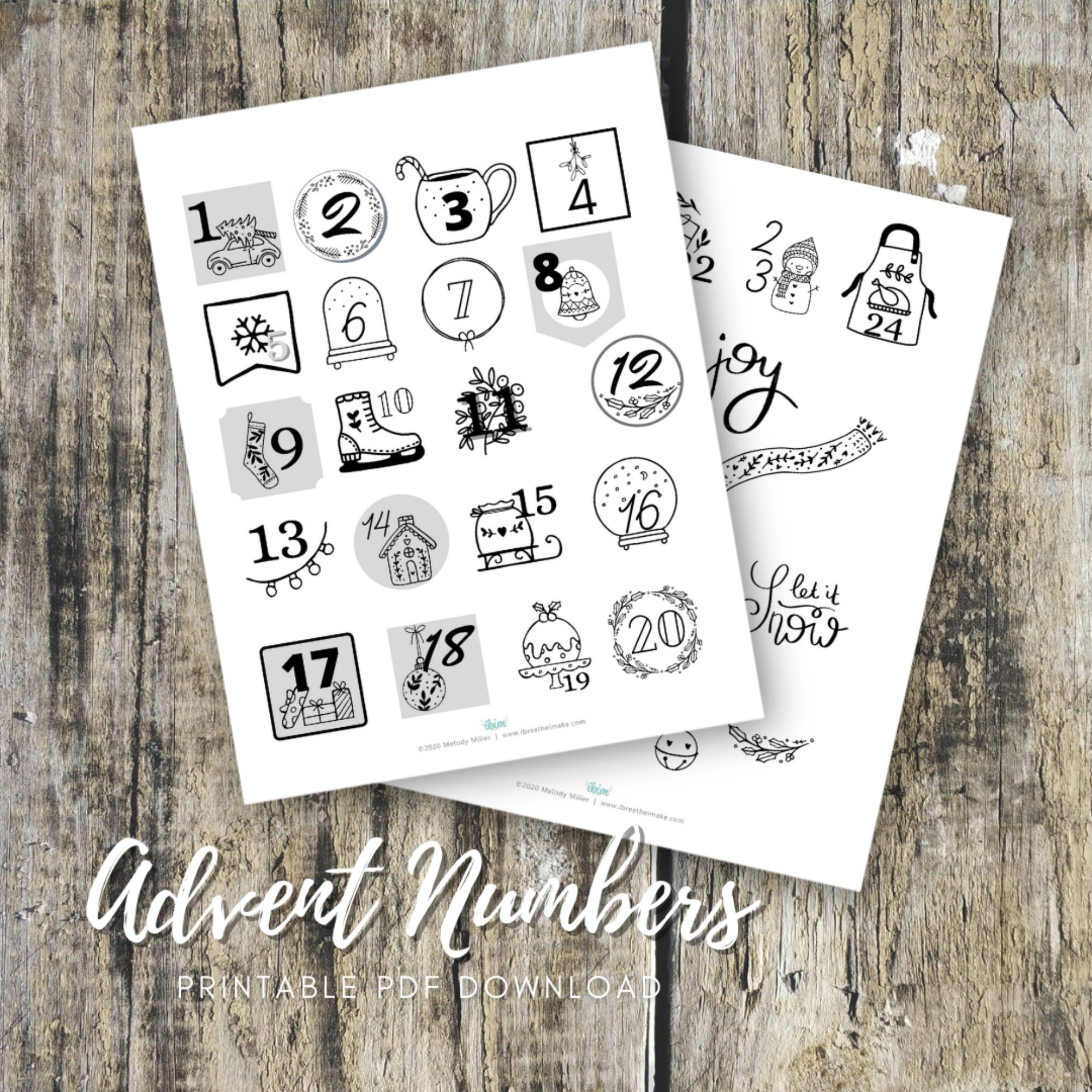 Advent Calendar Numbers Printable PDF Download Black and White Etsy