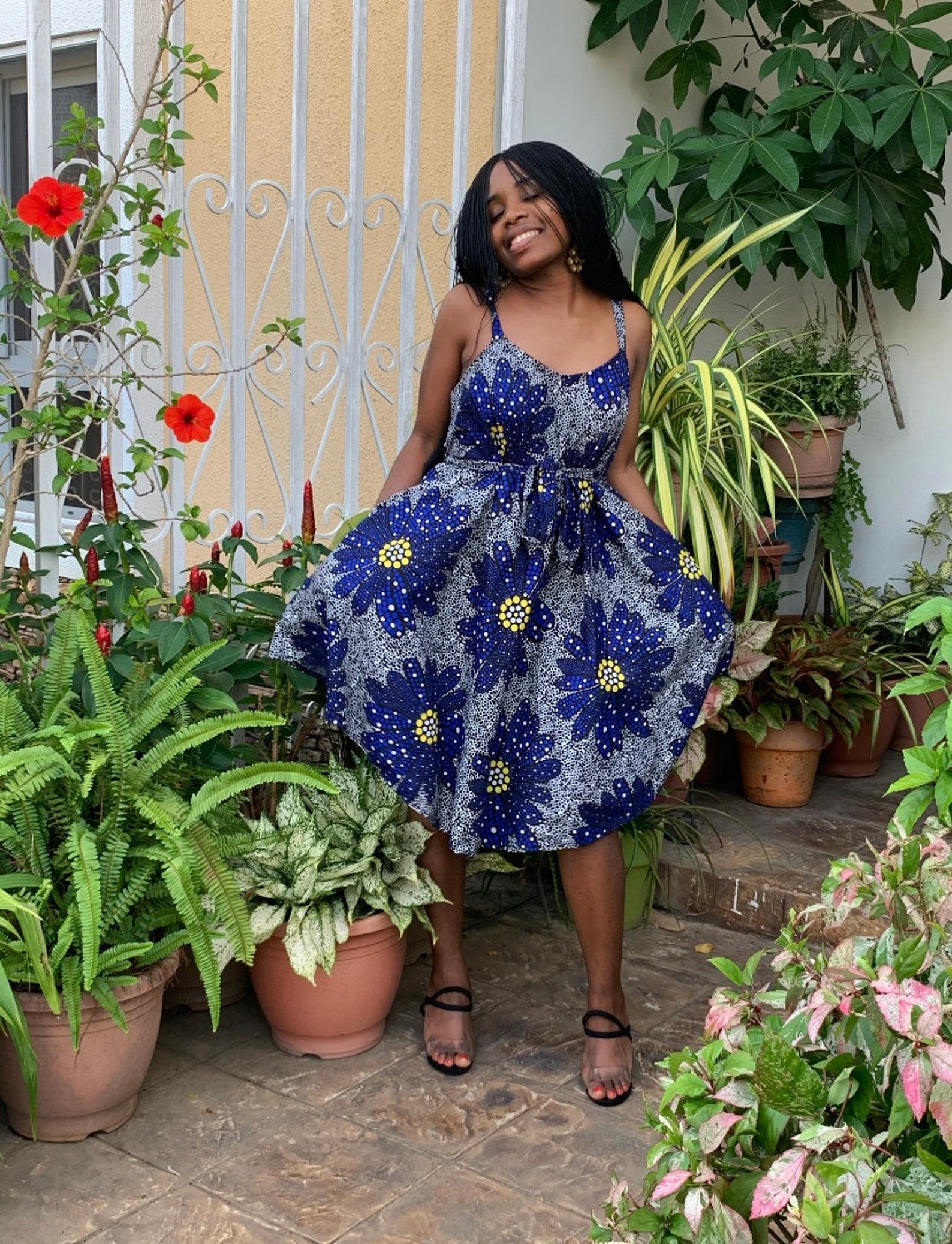 Freeflowing Ankara Spaghetti Strap Dress With Detachable Belt Etsy