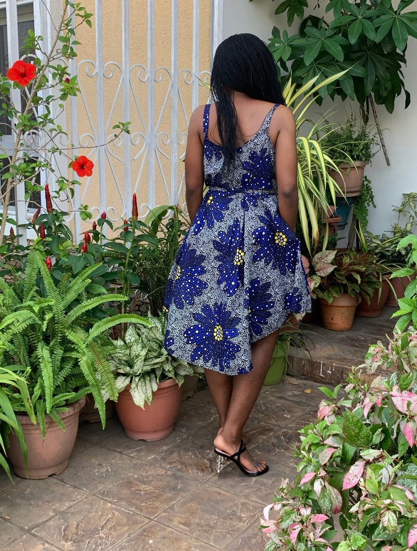 Freeflowing Ankara Spaghetti Strap Dress With Detachable Belt Etsy