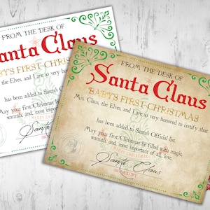 Baby's First Christmas Certificate and Letter Bundle, Personalized Keepsake, Instant Download