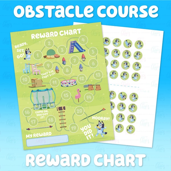 Bluey Reward Chart | Obstacle Course | Bluey Reward Chart & Stickers | Bluey Motivation | Instant Download | Digital Download