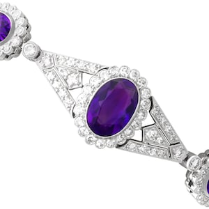 Antique 4.50 Carat Amethyst Bracelet with 2.70 Carat Diamond in 18k White Gold Circa 1920