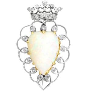 5.95 ct Opal and 0.35 ct Diamond, Platinum Brooch - Antique Victorian