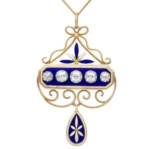 Colgante antiguo victoriano de 1,89 ct con diamantes y esmalte en oro amarillo de 15 ct y plata