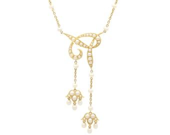 Antique Victorian Seed Pearl Necklace in 18ct Yellow Gold