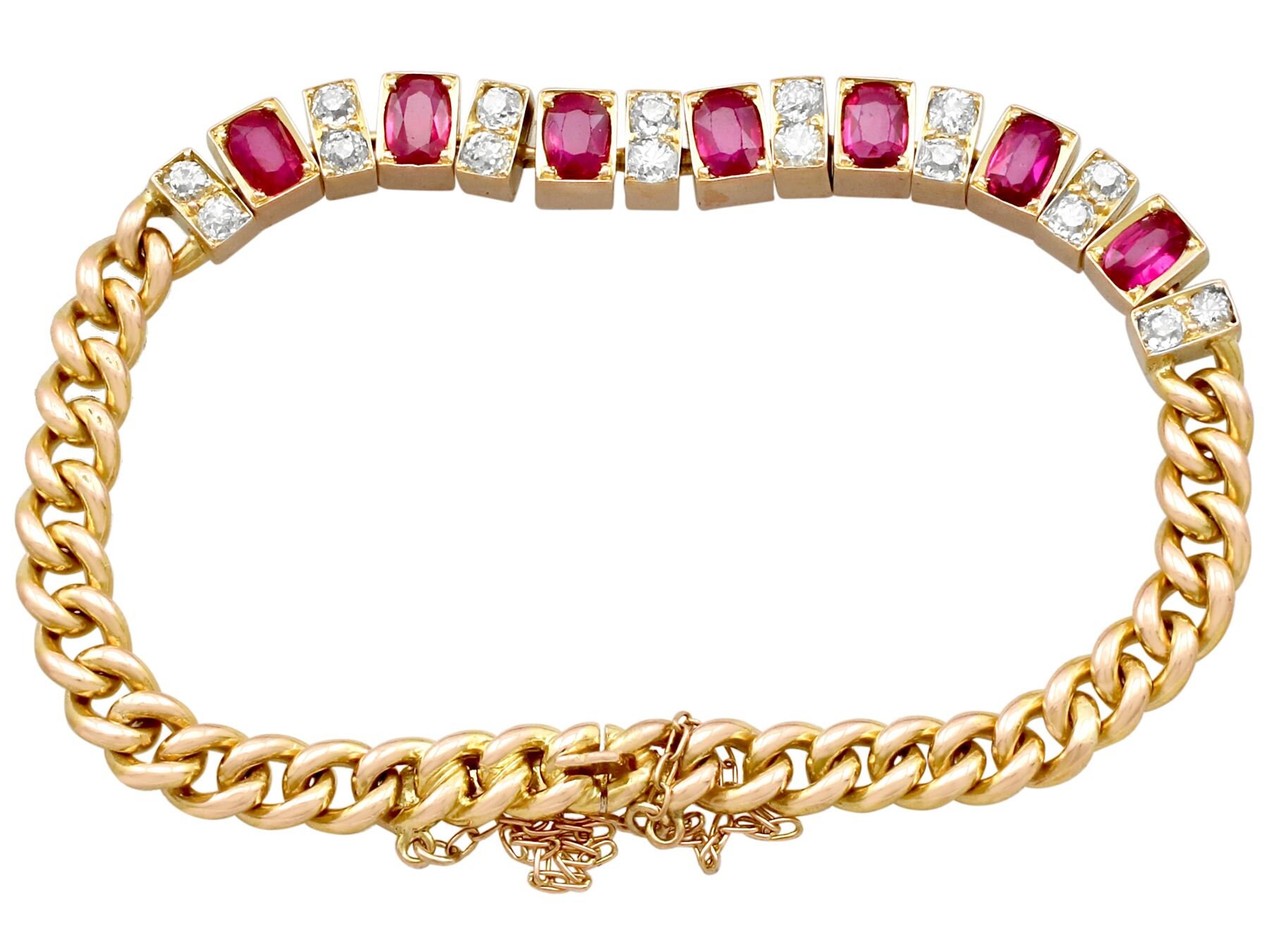 Antique 3.30ct Ruby and 1ct Diamond, 18k Yellow Gold Line