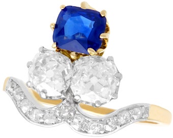 1.35 ct Sapphire and 2.06 ct Diamond, 18k Yellow Gold Dress Ring - Antique Circa 1910
