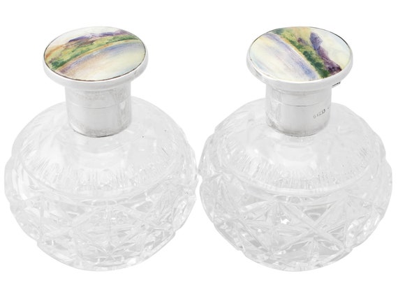 Glass, Sterling Silver and Enamel Scent Bottles -… - image 1