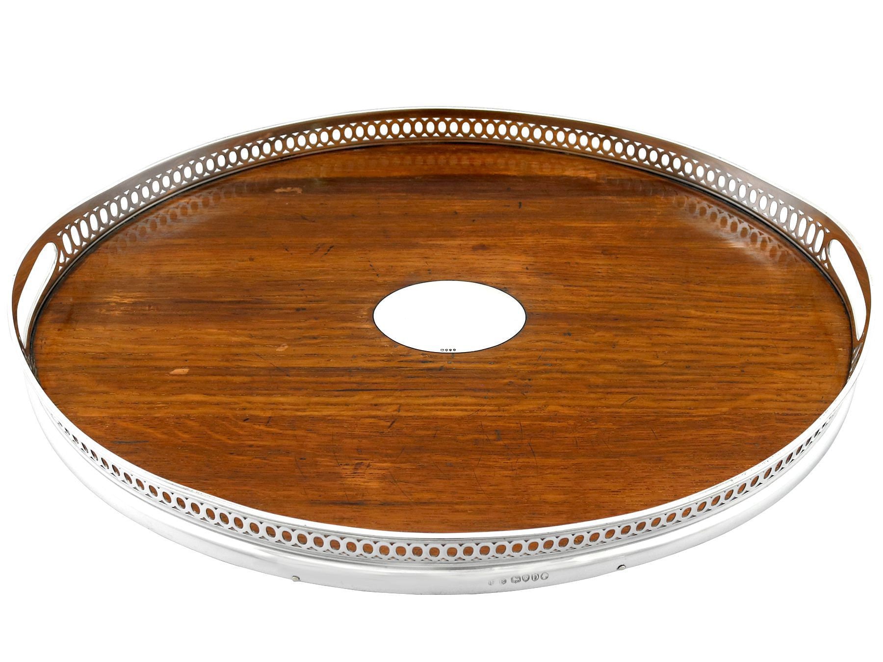 Sterling Silver and Oak Wood Galleried Tray - Antique Victorian