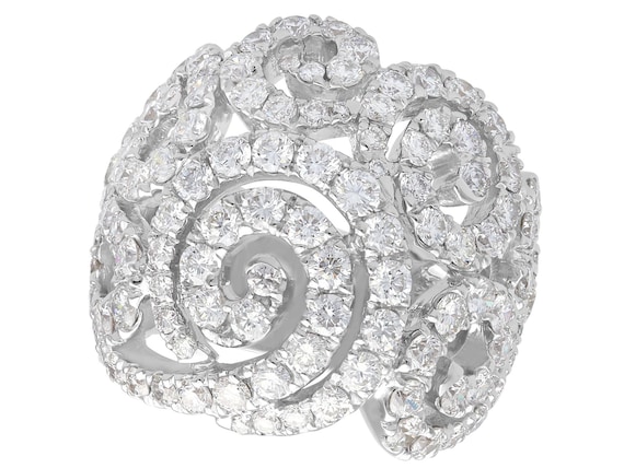 5.08ct Diamond and 18ct White Gold Dress Ring - Vintage Italian Circa 1990
