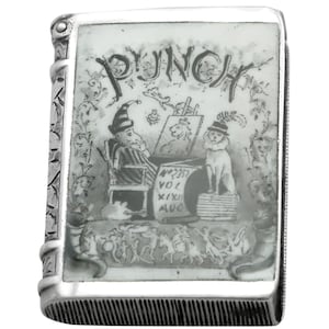 Sterling Silver and Enamel Punch and Judy Book Vesta Case - Antique Victorian (1886)