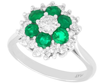 0.68ct Diamond and 1.10ct Emerald , 18 ct White Gold Dress Ring - Vintage Circa 1960