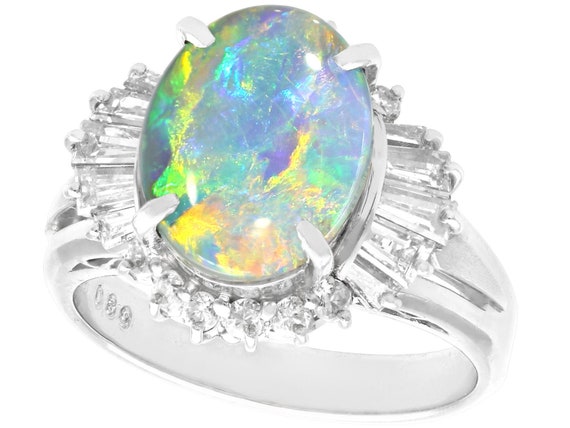 2.09ct Opal and 0.89ct Diamond, Platinum Dress Ri… - image 1