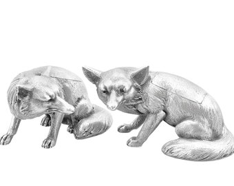 Sterling Silver Fox Boxes - Antique George V (1926)