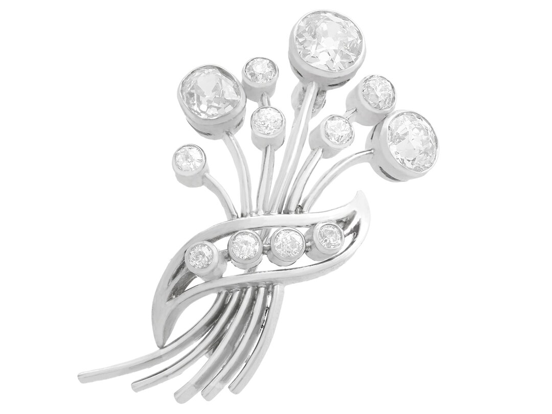 Broche Ancienne En Argent Et Or 18 Carats Avec Diamants 2 Carats - Bijou Vintage Précieux