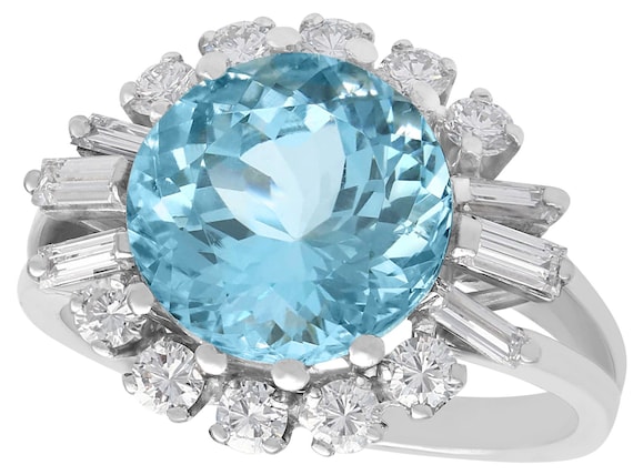 5.22ct Aquamarine and 1.10ct Diamond, 18ct White Gold Dress Ring - Vintage Circa 1990